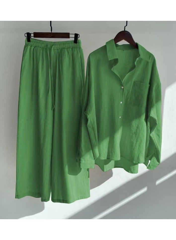 Shougu Shirt Set High Waisted Loose Pants - Image 1