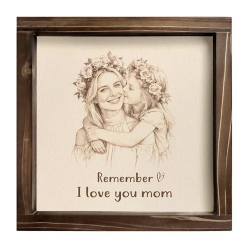 إطار صورة مخصص مع رسم فني شخصي - ديكور مكتبي بإطار خشبي Love You Mom، ديكور حائط صورة الأم والابنة، هدية مثالية لعيد الأم/عيد الميلاد للأم من الابنة/الابن - Image 1