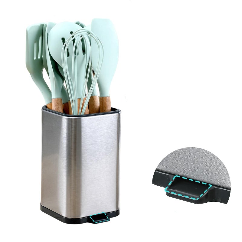 LIBODOUR Kitchen Utensil Holder For Countertop Organizer Stainless Steel Kitchen Storage Utensil Silverware Organizer Caddy Small Capacity Flatware Spoon Spatula