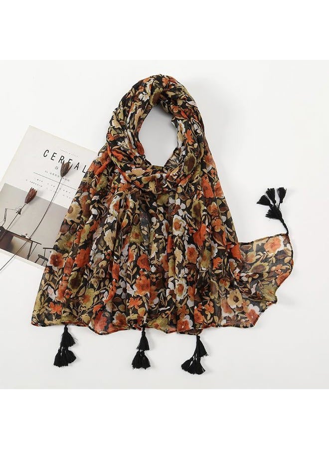 YOUR SMILE Large Boho Scarf for Women Lightweight Floral Printed Scarves Fall Winter Fashion Fringed Shawl wraps (39) - Image 4