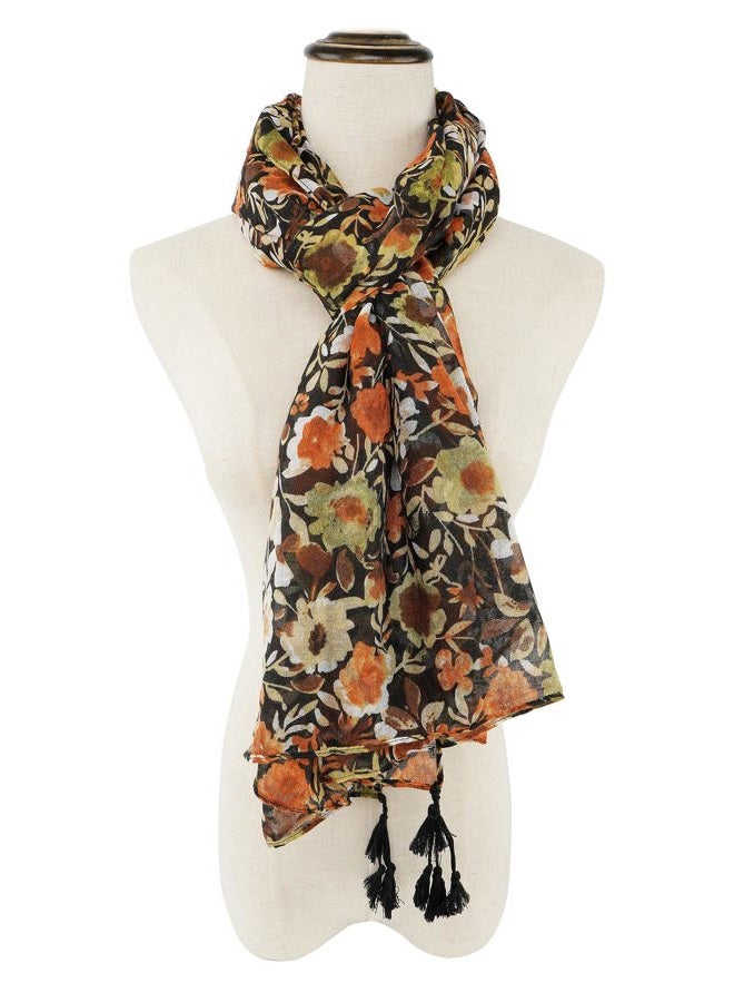 YOUR SMILE Large Boho Scarf for Women Lightweight Floral Printed Scarves Fall Winter Fashion Fringed Shawl wraps (39) - Image 3
