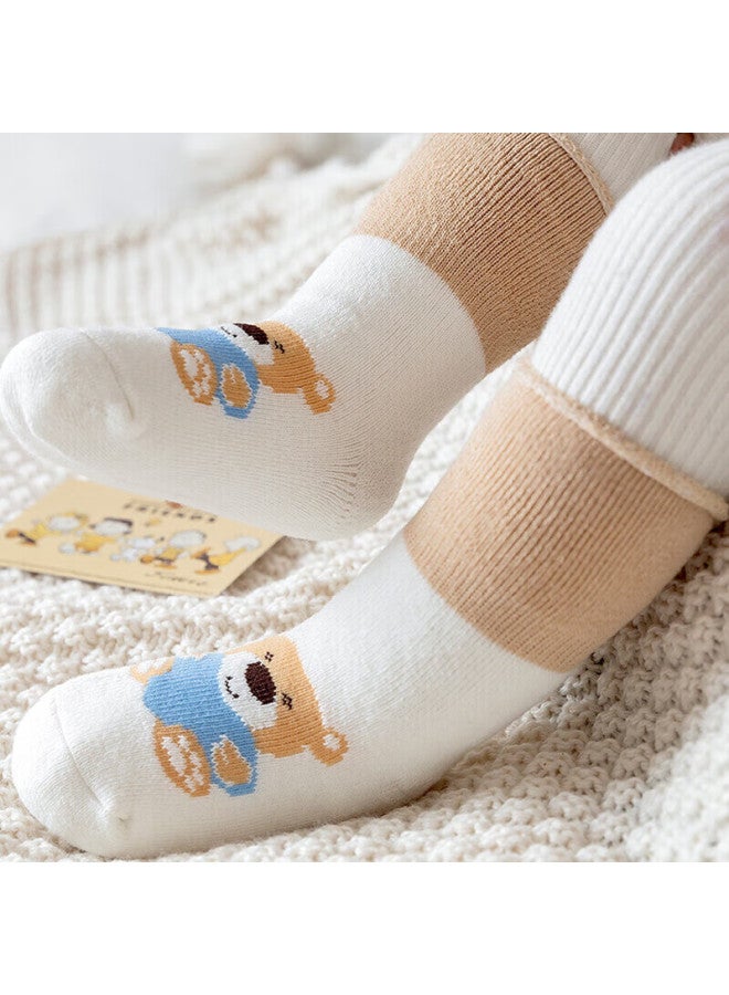 9I9 Baby Socks Spring And Autumn Baby Socks Newborn Children'S Floor Socks With Woolen Rings 5 Pairs Pack A154 Bear 1-3 Years - Image 2