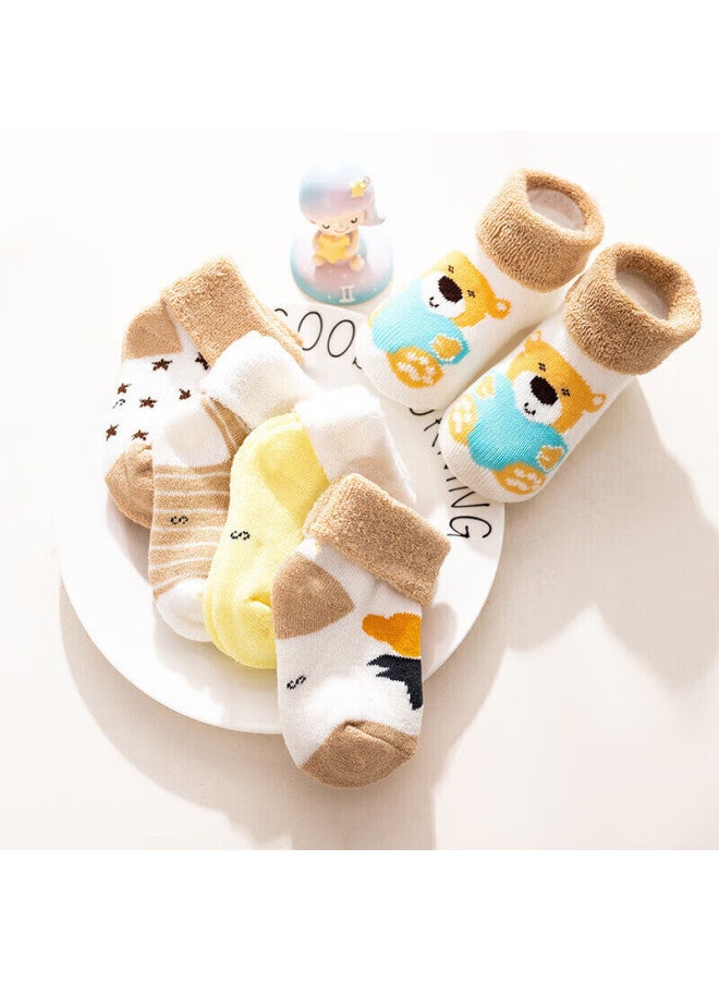9I9 Baby Socks Spring And Autumn Baby Socks Newborn Children'S Floor Socks With Woolen Rings 5 Pairs Pack A154 Bear 1-3 Years - Image 3