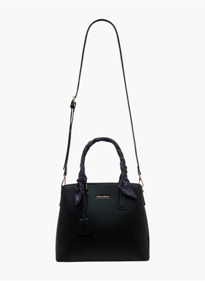 Flora Bella By Shoexpress Scarf Accent Tote Bag with Double Handle and Zip Closure