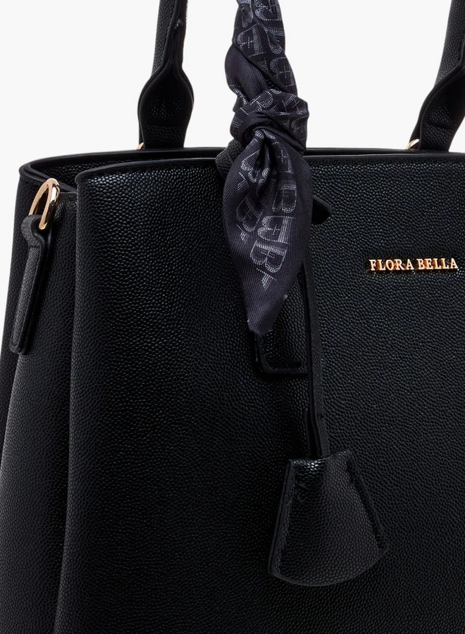 Flora Bella By Shoexpress Scarf Accent Tote Bag with Double Handle and Zip Closure