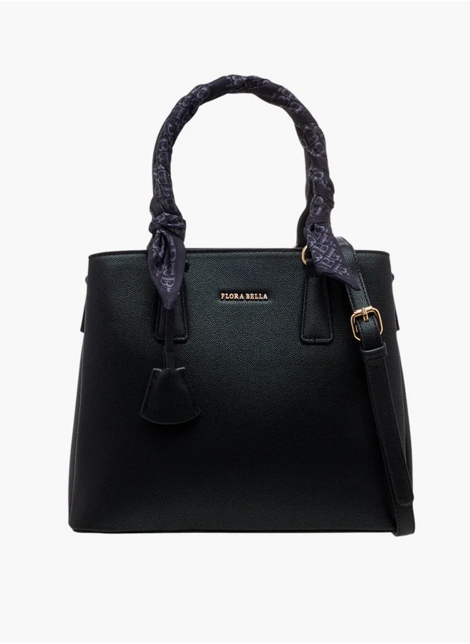Flora Bella By Shoexpress Scarf Accent Tote Bag with Double Handle and Zip Closure