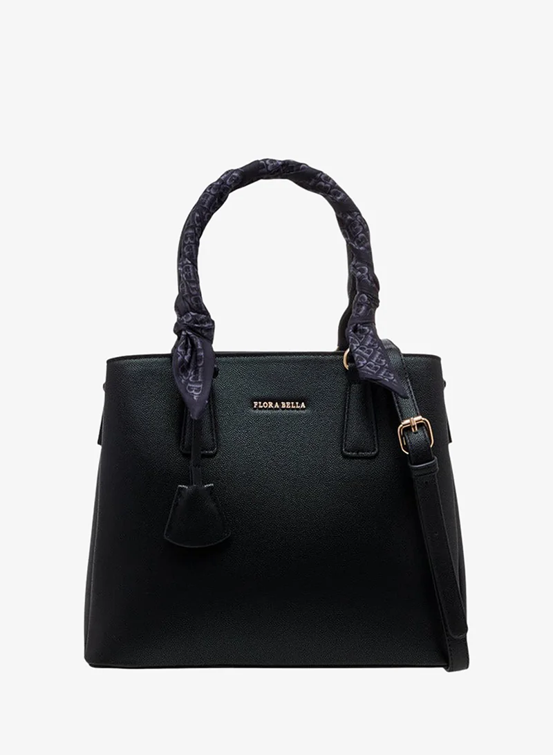 Scarf Accent Tote Bag with Double Handle and Zip Closure