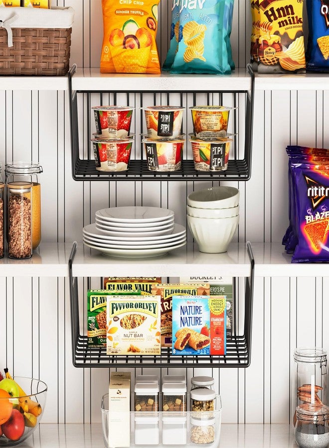 SUFAUY 6-Pack Under Shelf Basket Storage, Wire Shelves for Storage and Organization, Under Cabinet Paper Plate Dispenser Organizer Holds up to 22lbs for Pantry Closet, 10.6“d x 16" w, Black - Image 4