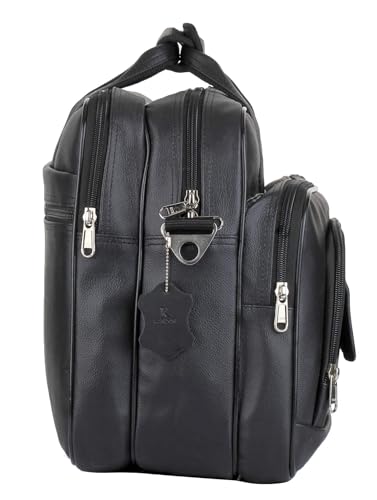 K London Black Artificial Leather Handmade Men Women Laptop Bag Office bag Cross Over Shoulder Messenger Bag Office Bag (1102_Black) - Image 2