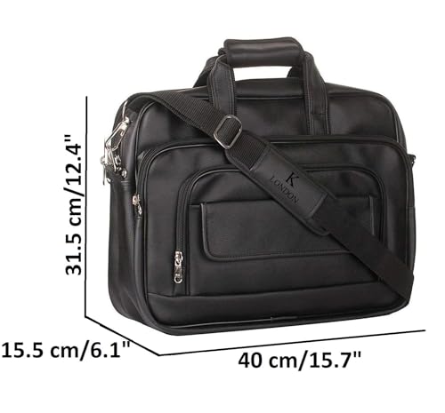 K London Black Artificial Leather Handmade Men Women Laptop Bag Office bag Cross Over Shoulder Messenger Bag Office Bag (1102_Black) - Image 4
