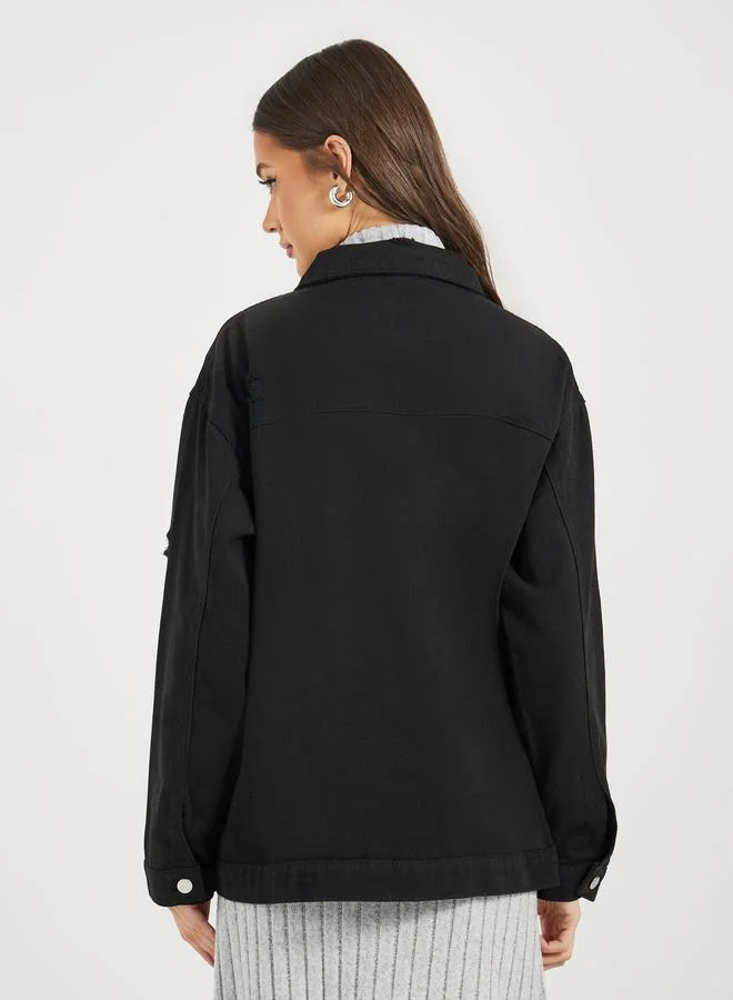 Styli Oversized Regular Length Faded Denim Jacket