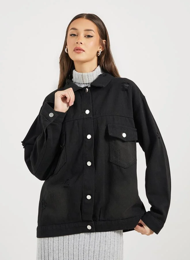 Styli Oversized Regular Length Faded Denim Jacket
