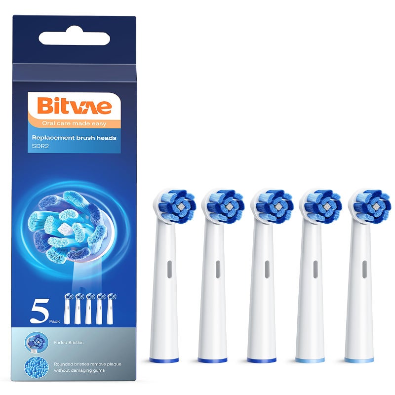 Bitvae Replacement Toothbrush Heads | Compatible with All Oral-B Braun Handles (Except iO and Sonic) | Electric Toothbrush Round Brush Heads Refill Pro 500/1000/1500/3000/3757/5000/7000/7500/8000/R2, 5 Count - Image 1