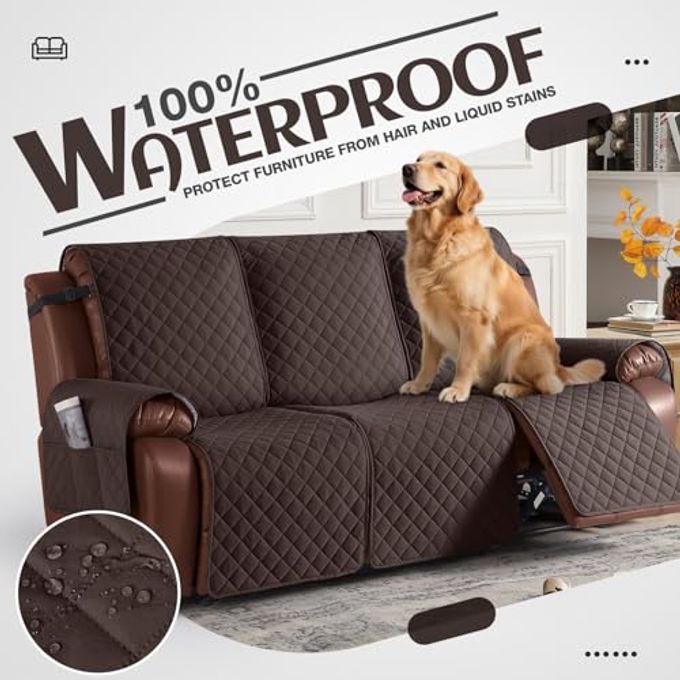 KinCam Waterproof Recliner Sofa Cover, Non-Slip Reclining Couch Covers for 3 Seat, Recliner Couch Cover Furniture Protector with Elastic Straps for Pets, Kids, Chocolate - Image 5