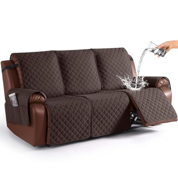 KinCam Waterproof Recliner Sofa Cover, Non-Slip Reclining Couch Covers for 3 Seat, Recliner Couch Cover Furniture Protector with Elastic Straps for Pets, Kids, Chocolate - Image 1