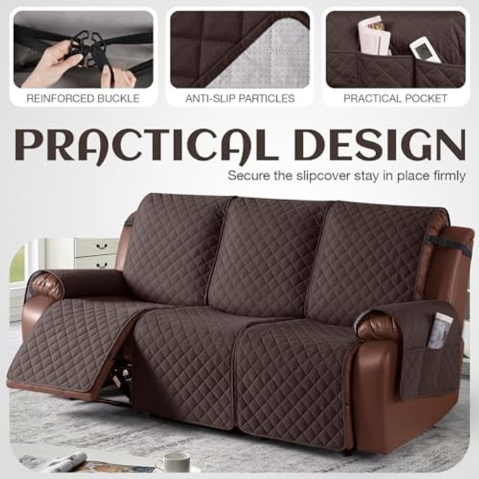 KinCam Waterproof Recliner Sofa Cover, Non-Slip Reclining Couch Covers for 3 Seat, Recliner Couch Cover Furniture Protector with Elastic Straps for Pets, Kids, Chocolate - Image 3