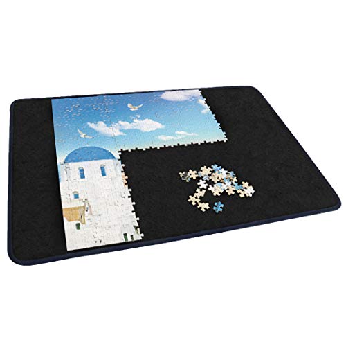 Becko US Jigsaw Puzzle Board Portable Puzzle Mat for Puzzles Storage Saver NonSlip Surface Sturdy and Movable Up to 1000 Pieces BlueBlack - Image 1