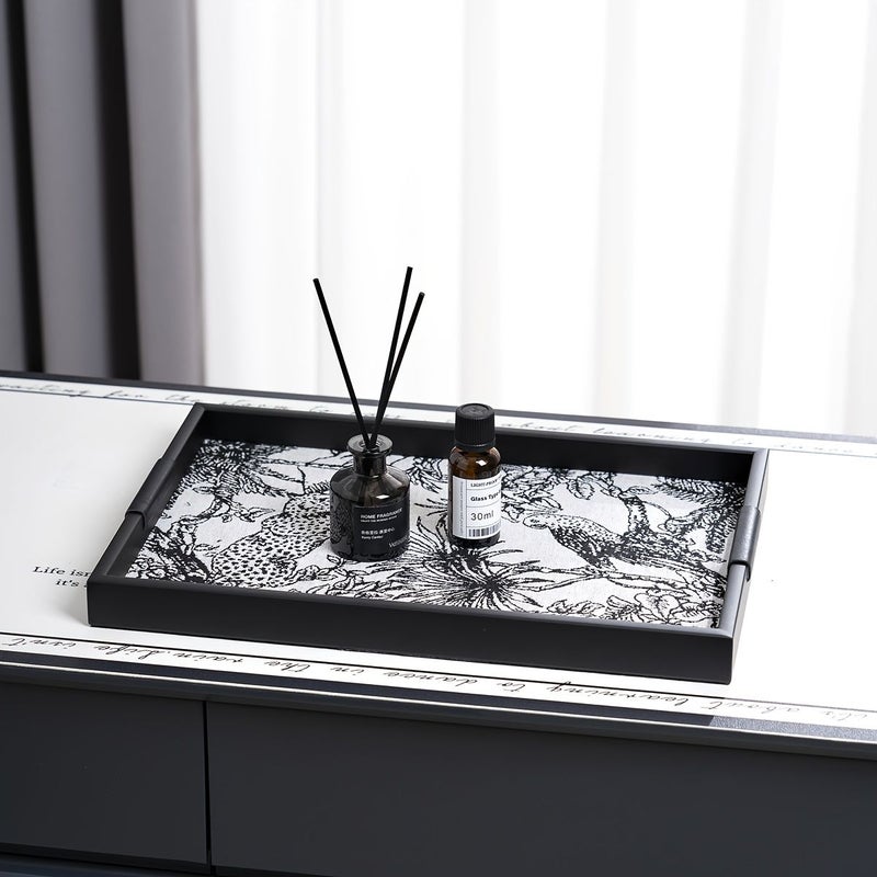 1pc Light Luxury Metal Jungle Jacquard Tray Shelf Living Room Tabletop Holiday Ornament Display Stand Bathroom Towel Storage Tray Minimalist Style Shelf Cosmetic Organizer Bedroom Perfume Display Rack - Image 1