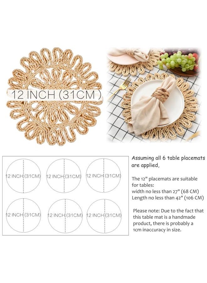 IcosaMro Round Woven Placemats for Dining Table 11.8 Inch Set of 6 Natural Braided Rattan Tablemat Hollow Wicker Charger Plates for Holiday Christmas Kitchen Table Mat, Beige - Image 5