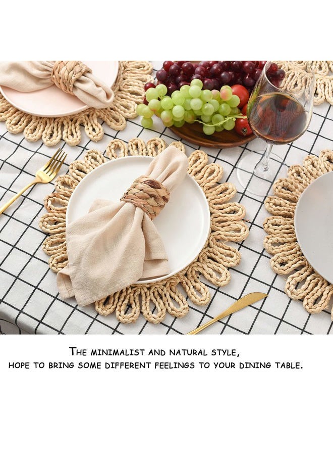 IcosaMro Round Woven Placemats for Dining Table 11.8 Inch Set of 6 Natural Braided Rattan Tablemat Hollow Wicker Charger Plates for Holiday Christmas Kitchen Table Mat, Beige - Image 4