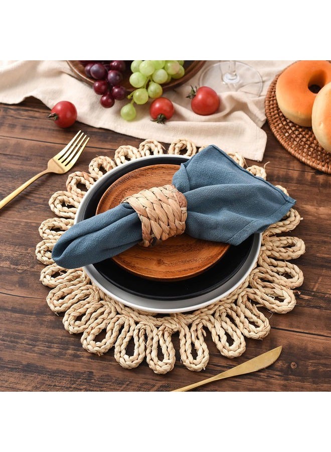 IcosaMro Round Woven Placemats for Dining Table 11.8 Inch Set of 6 Natural Braided Rattan Tablemat Hollow Wicker Charger Plates for Holiday Christmas Kitchen Table Mat, Beige - Image 3