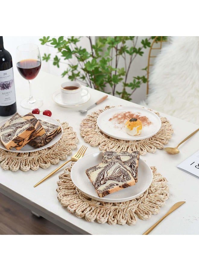IcosaMro Round Woven Placemats for Dining Table 11.8 Inch Set of 6 Natural Braided Rattan Tablemat Hollow Wicker Charger Plates for Holiday Christmas Kitchen Table Mat, Beige - Image 2