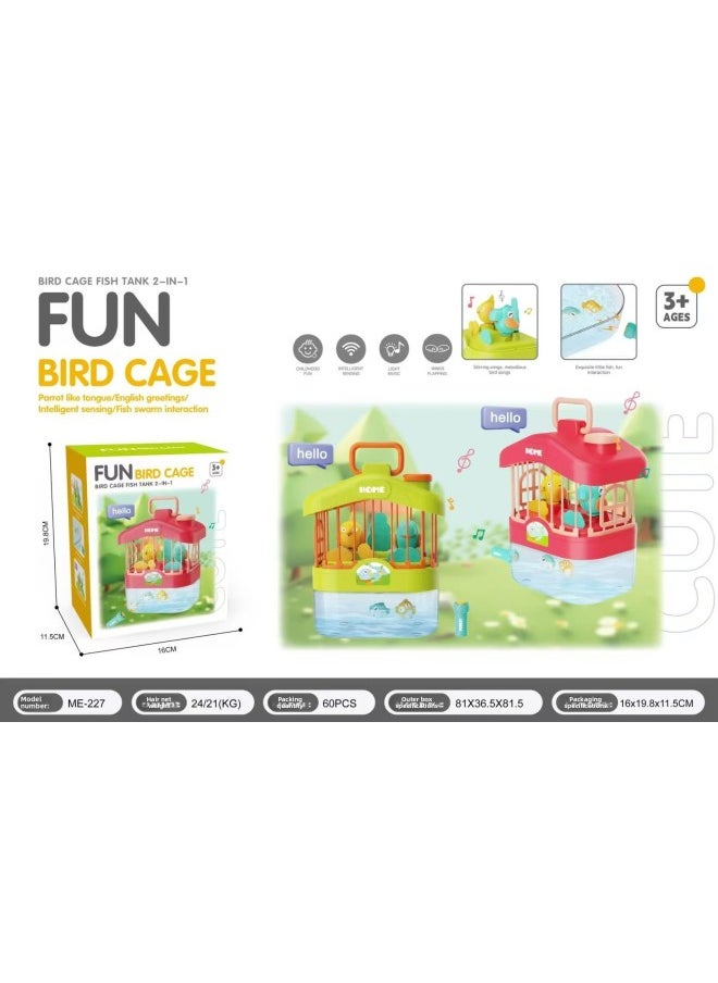 Talking Birdcage Aquarium Early Education Voice Control Induction Simulation With Light Birds Educational Music Toys-Color:Green [deluxe Edition] 2-in-1 Birdcage Fish Tank-voice Control Learning To Talk English Color Box  - Image 1