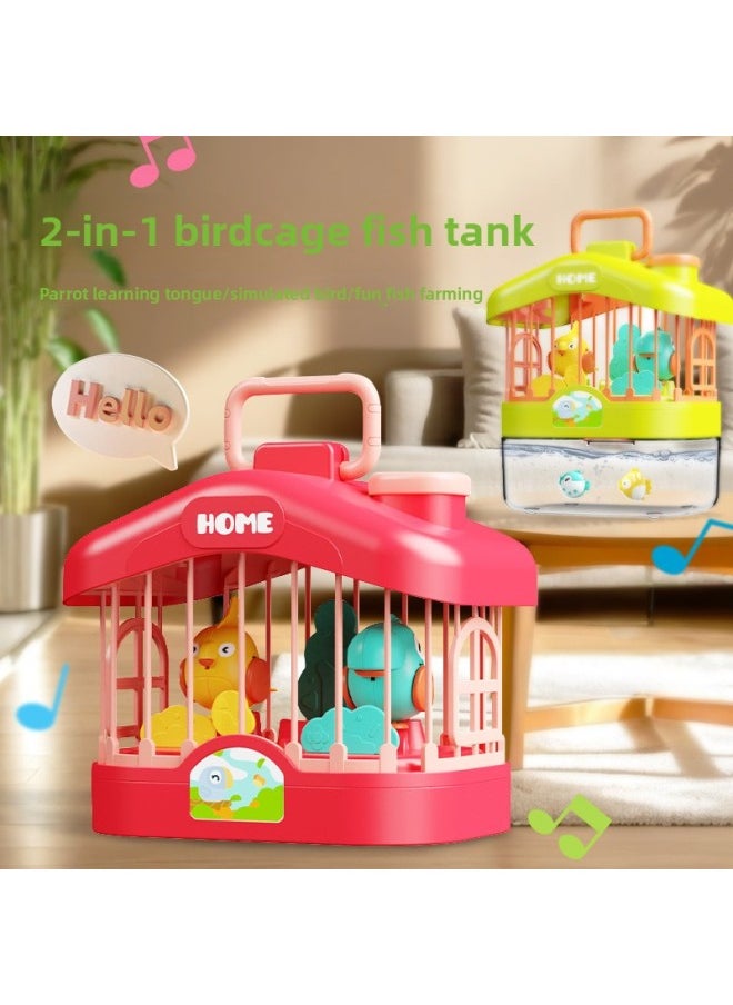 Talking Birdcage Aquarium Early Education Voice Control Induction Simulation With Light Birds Educational Music Toys-Color:Green [deluxe Edition] 2-in-1 Birdcage Fish Tank-voice Control Learning To Talk English Color Box  - Image 2