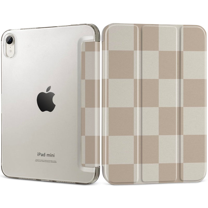DONGKE for iPad mini 7 (A17 Pro) 2024 & iPad mini 6 2021 8.3 Inch, Slim Foldable Stand Hard PC Translucent Back Shell Smart Cover for iPad mini 7th/6th Generation [Auto Wake/Sleep] - Chessboard - Image 1