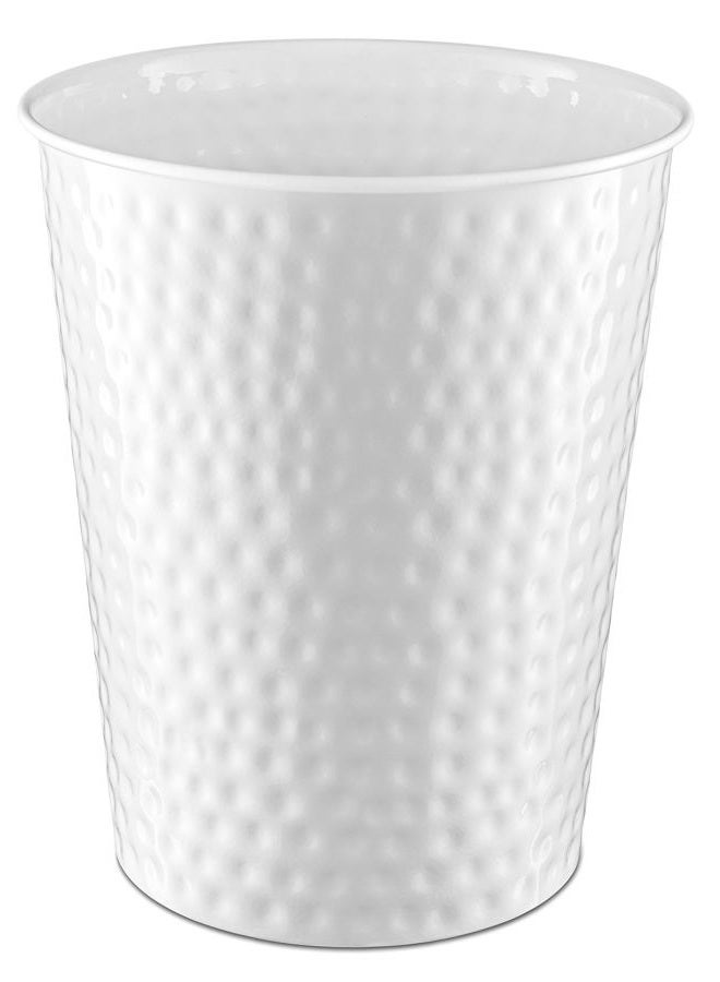 Monarch Abode Metal Wastebasket Trash Can, Hand Hammered, Bathroom Decor, White - Image 1