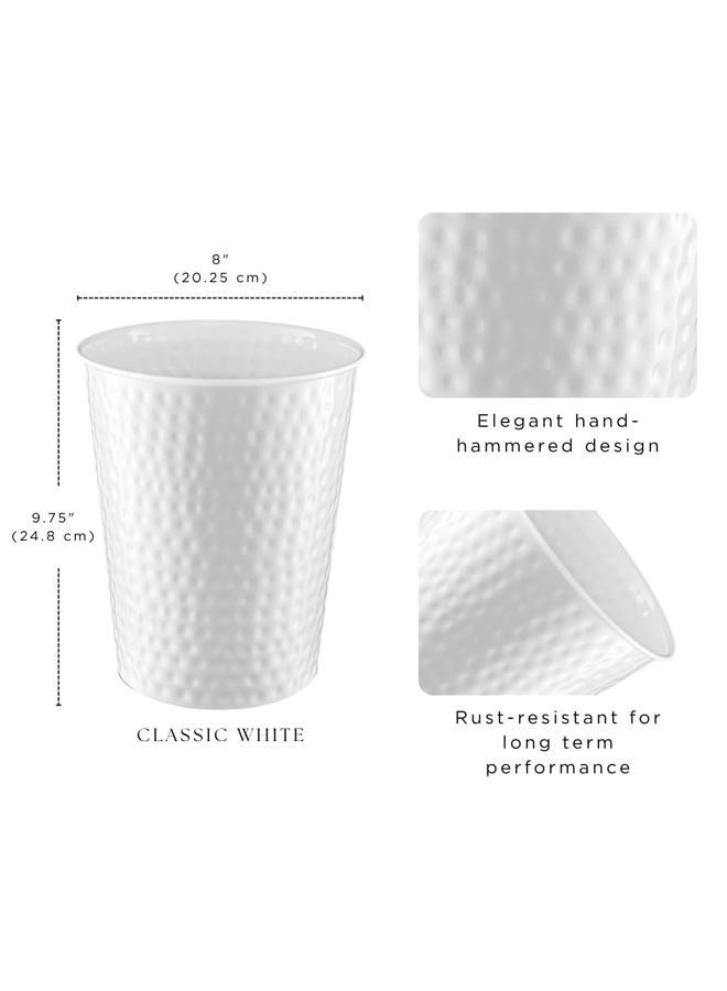 Monarch Abode Metal Wastebasket Trash Can, Hand Hammered, Bathroom Decor, White - Image 2