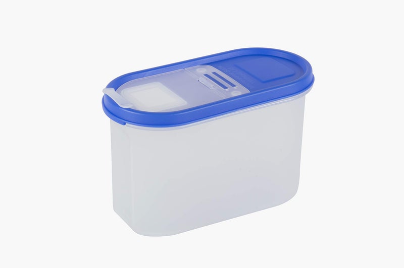 Cutting EDGE Flip-Top Modular Dispenser Containers Oval Set for Rice, Dal,Atta, Flour, Cereals, Pulses, Snacks, Stackable (2 x 1200 ML) Set of 2 - Blue Lids - Image 5