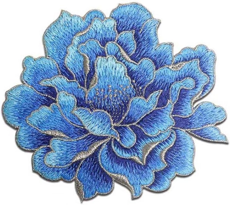 Sourcemall Sew on Peony Floral Patches, Embroidered Flower Appliques for DIY Clothing, Jackets, Jeans, Backpacks, Hats, Arts Craft Sew Making (Blue Peony) - Image 1