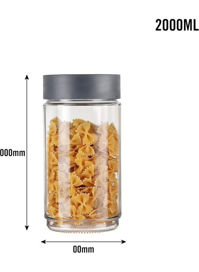 Cello Modustack Glassy Storage Jar, Stackable, Clear, 2000ml, Grey - Image 3