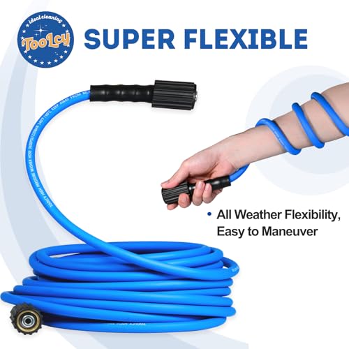 TOOLCY Super Flexible Pressure Washer Hose 30ft, 3400 PSI Kink Resistant Power Washer Hose 1/4 in., Replacement Power Wash Hose with M22 and 3/8" Quick Connection Kit for Gas & Electric - Image 4