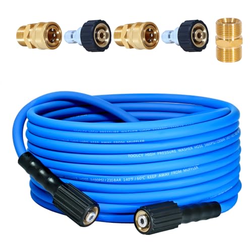 TOOLCY Super Flexible Pressure Washer Hose 30ft, 3400 PSI Kink Resistant Power Washer Hose 1/4 in., Replacement Power Wash Hose with M22 and 3/8" Quick Connection Kit for Gas & Electric - Image 1