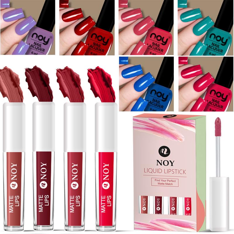 Noy Nail Paint And Liquid Lipstick Combo For Classic Look Flawless Finish Nail Paint Liquid Lipstick Set - Image 1