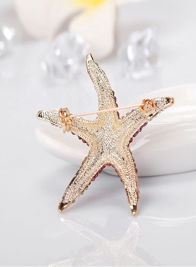 Teensery 2 Pcs Crystal Rhinestone Starfish Brooch Pin Marine Animal Brooch for Dress Hat Decorations Ornaments (Blue, Rose) - Image 4