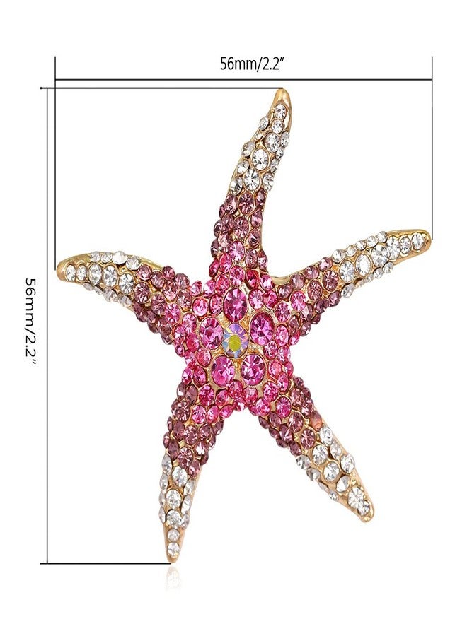 Teensery 2 Pcs Crystal Rhinestone Starfish Brooch Pin Marine Animal Brooch for Dress Hat Decorations Ornaments (Blue, Rose) - Image 2