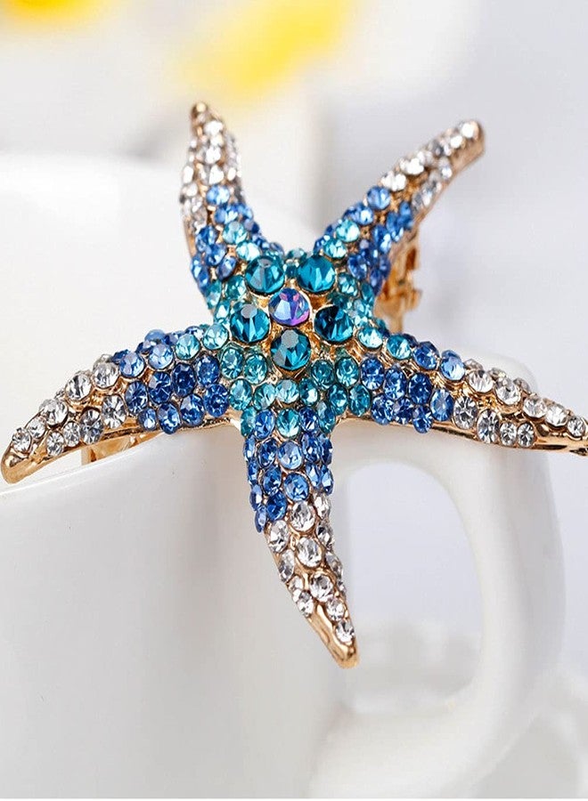 Teensery 2 Pcs Crystal Rhinestone Starfish Brooch Pin Marine Animal Brooch for Dress Hat Decorations Ornaments (Blue, Rose) - Image 5