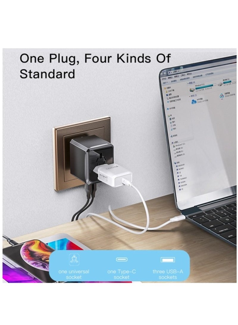 Yesido MC-10 3 USB + Type-C Ports Multi-function Universal Travel Adapter Plug (Black) - Image 4