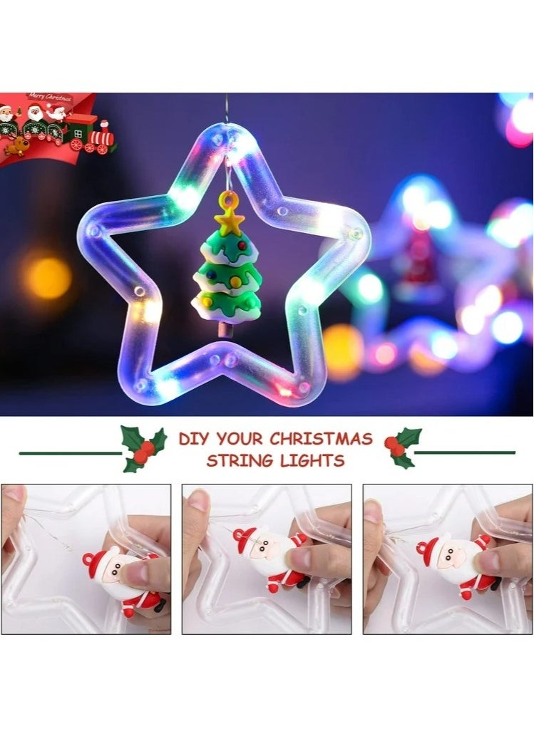 Generic - WILLED Christmas String Lights 120 LED Window Curtain Lights with Remote, Multicolor Waterproof Fairy Lights with Hanging Xmas Ornaments for Indoor Outdoor Xmas Tree Patio Garden - Image 1