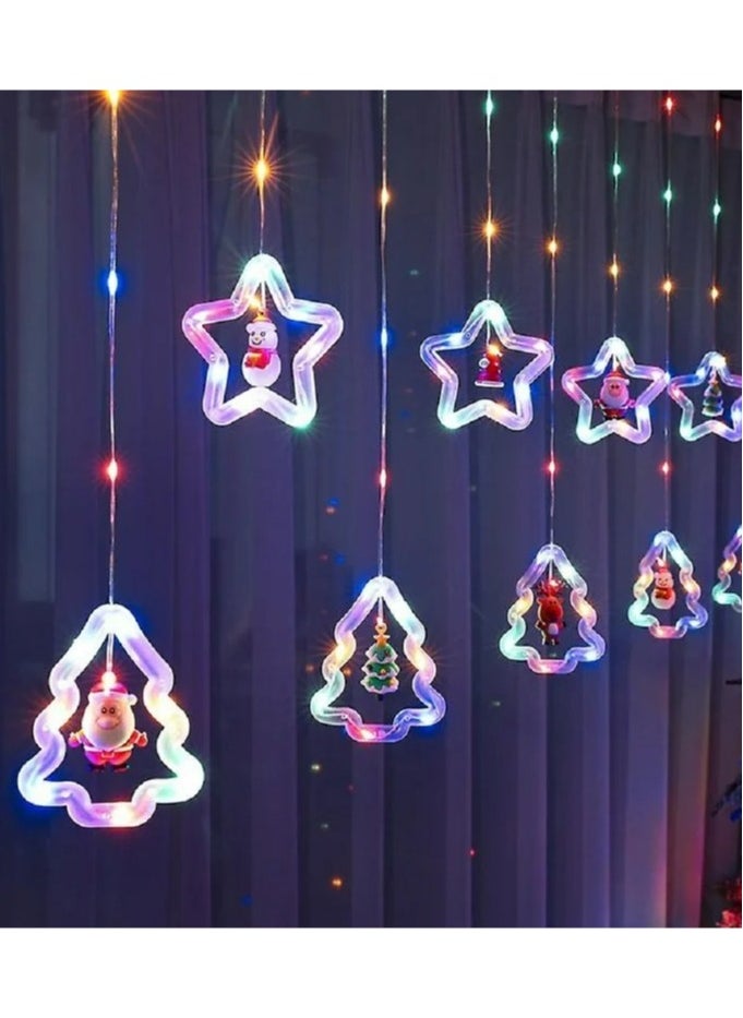 Generic - WILLED Christmas String Lights 120 LED Window Curtain Lights with Remote, Multicolor Waterproof Fairy Lights with Hanging Xmas Ornaments for Indoor Outdoor Xmas Tree Patio Garden - Image 1