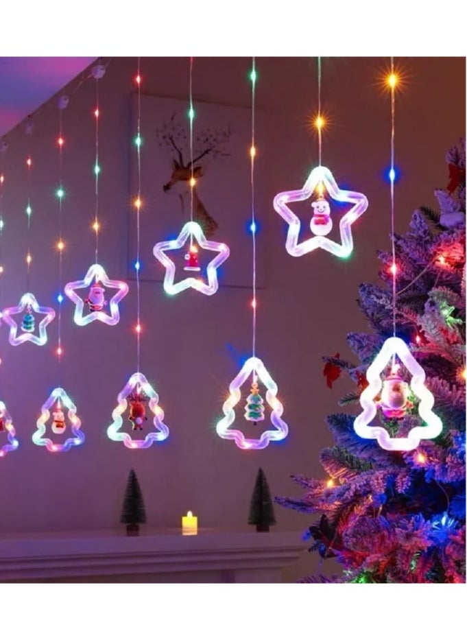 Generic - WILLED Christmas String Lights 120 LED Window Curtain Lights with Remote, Multicolor Waterproof Fairy Lights with Hanging Xmas Ornaments for Indoor Outdoor Xmas Tree Patio Garden - Image 1
