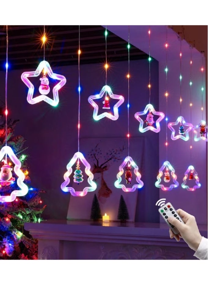 Generic - WILLED Christmas String Lights 120 LED Window Curtain Lights with Remote, Multicolor Waterproof Fairy Lights with Hanging Xmas Ornaments for Indoor Outdoor Xmas Tree Patio Garden - Image 1