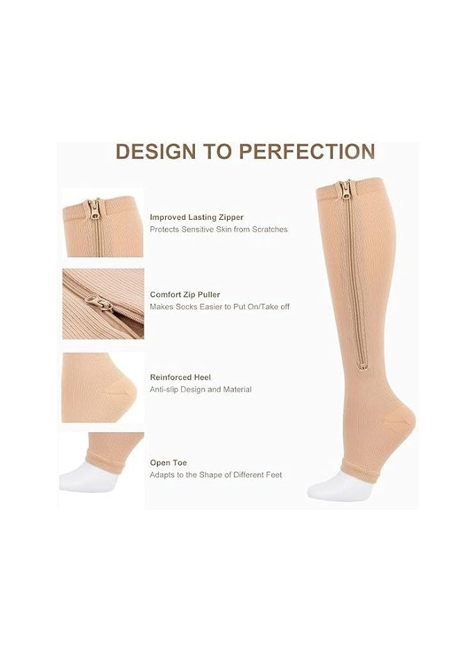 Generic 2 Pairs Zippered Compression Socks for Men and Women,Open Leg Support Stocking Knee High Socks Perfect for Walking,Running,Athletic,Hiking,Nurse  - Image 2