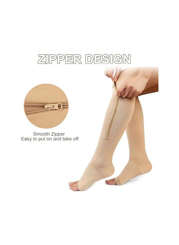 Generic 2 Pairs Zippered Compression Socks for Men and Women,Open Leg Support Stocking Knee High Socks Perfect for Walking,Running,Athletic,Hiking,Nurse  - Image 3