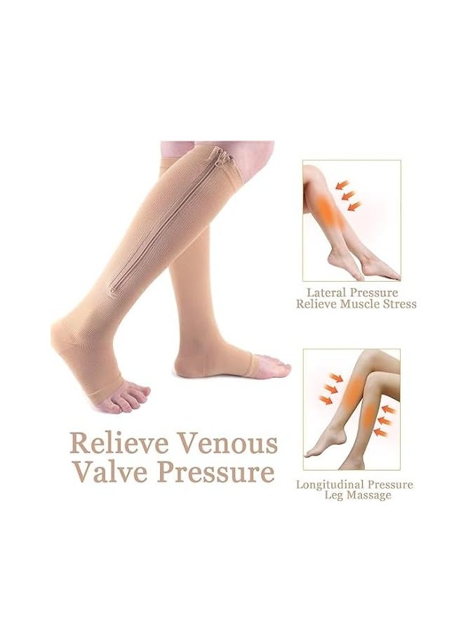 Generic 2 Pairs Zippered Compression Socks for Men and Women,Open Leg Support Stocking Knee High Socks Perfect for Walking,Running,Athletic,Hiking,Nurse  - Image 4
