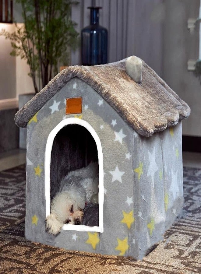 Scnbom Dog House Indoor Puppy Cave Cat Nest Kennel Pet Bed Portable Memory Sponge Foldable Houses with Cushion (Grey, S:Size fits 3.5kg/8lbs (Pets)) - Image 1