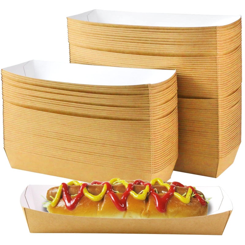 WYOMER 96 Pack 8 3LB Disposable Brown Heavy Duty OilProof Paper Food Boats  Ideal for Festivals Tacos BBQs  More  Perfect for Fries Chicken Tenders